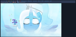 Size: 1600x795 | Tagged: safe, artist:starless, trixie, alicorn, pony, derpibooru, g4, alicornified, april fools 2024, desktop ponies, meta, pixel art, race swap, sprite, text, trixiecorn