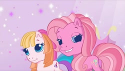 Size: 1272x720 | Tagged: safe, screencap, pinkie pie (g3), toola-roola, earth pony, g3, g3.5, twinkle wish adventure, duo, female, lidded eyes, lip bite, looking at you, mare, that's what makes a friend