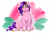 Size: 3861x2621 | Tagged: safe, artist:bella-pink-savage, pipp petals, pegasus, pony, g5, adipipp, adorapipp, circlet, coat markings, cute, fat, female, folded wings, green eyes, looking at you, mare, pink fur, purple mane, round belly, signature, simple background, sitting, smiling, smiling at you, socks (coat markings), solo, unshorn fetlocks, wings