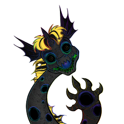 Size: 1500x1500 | Tagged: safe, artist:jehr, oc, oc only, oc:jehr, changeling, lizard, lizard pony, original species, pony, acid, acid trip, black eye, changelingified, claws, digital, digital art, ear up, fractal, hand, hole, holes, hybrid oc, long neck, looking at you, sharp claws, simple background, smiling, smiling at you, solo, species swap, transparent background