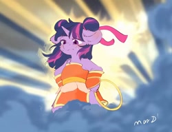Size: 1920x1476 | Tagged: artist needed, source needed, safe, twilight sparkle, pony, unicorn, semi-anthro, g4, bipedal, clothes, cloud, cosplay, costume, crossover, female, hair bun, horn, jewelry, ne zha, ring, solo