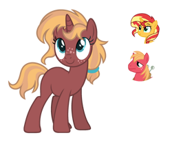 Size: 1024x849 | Tagged: safe, artist:sapphiretwinkle, big macintosh, sunset shimmer, oc, pony, unicorn, g4, female, horn, mare, offspring, parent:big macintosh, parent:sunset shimmer, parents:shimmermac, simple background, transparent background