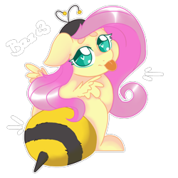 Size: 2000x2000 | Tagged: safe, artist:dankpegasista, derpibooru exclusive, fluttershy, pegasus, pony, g4, :p, animal costume, antennae, april fools, bee costume, bee sting, big eyes, chibi, clothes, colored lineart, costume, cute, eyebrows, eyelashes, floppy ears, flowing mane, flutterbee, full body, hat, heart, heart eyes, highlights, krita, long mane, looking at you, looking back, looking back at you, looking over shoulder, onomatopoeia, outline, png, shading, shiny mane, shyabetes, simple background, small wings, smiling, soft shading, solo, text, tongue out, transparent background, wingding eyes, wings