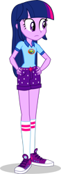 Size: 1342x3827 | Tagged: safe, artist:dustinwatsongkx, twilight sparkle, human, equestria girls, g4, my little pony equestria girls: legend of everfree, camp everfree outfits, clothes, clothes swap, female, hand on hip, simple background, solo, transparent background