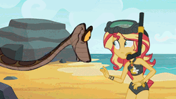 Size: 1920x1080 | Tagged: safe, artist:ocean lover, edit, edited screencap, screencap, sunset shimmer, human, python, snake, equestria girls, g4, animated, antagonist, bare midriff, bare shoulders, beach, beach babe, belly button, bikini, boulder, clothes, coy, crossover, disney, disney villains, facing each other, gif, kaa, link in description, looking at each other, looking at someone, midriff, moving, ocean, sand, scared, sky, sleeveless, snorkel, sunset shimmer swimsuit, sunset shimmer's beach shorts swimsuit, swimsuit, the jungle book, video, water, youtube, youtube link, youtube video