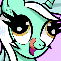 Size: 2000x2000 | Tagged: safe, artist:scandianon, lyra heartstrings, earth pony, pony, g4, bust, derp, female, licking, licking lips, mare, open mouth, reaction image, solo, tongue out, wall eyed