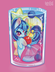 Size: 1517x1988 | Tagged: safe, artist:lenori, sonata dusk, pony, seapony (g4), siren, equestria girls, g4, alcohol, blushing, bubble, cherry, cocktail, cocktail glass, colorful, cup, cup of pony, cute, drink, fish tail, flowing mane, flowing tail, food, halftone, lemon, looking at you, micro, scales, smiling, smiling at you, solo, sonatabetes, swimming, tail, the dazzlings, underwater, water