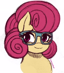 Size: 1791x2048 | Tagged: safe, artist:artmorheart, posey shy, pegasus, pony, g4, colored sketch, cute, female, glasses, mare, posey shyabetes, simple background, sketch, smiling, solo, white background