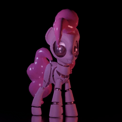 Size: 1000x1000 | Tagged: safe, artist:vhs studio, pinkie pie, earth pony, pony, robot, robot pony, g4, 3d, 3d model, animated, animatronic, black background, blender, blender cycles, cute, female, hair, mare, movement, physics, reflection, simple background, solo, video, webm