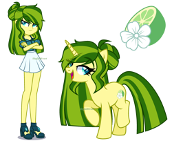 Size: 2766x2262 | Tagged: safe, artist:skyfallfrost, oc, oc only, oc:lime blossom, pony, unicorn, equestria girls, g4, clothes, female, horn, mare, simple background, solo, transparent background
