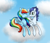 Size: 718x613 | Tagged: safe, rainbow dash, soarin', pegasus, pony, g4, cloud, duo, female, male, mare, on a cloud, ship:soarindash, shipping, stallion, straight