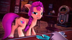Size: 3840x2160 | Tagged: safe, sunny starscout, earth pony, pony, g5, 3d, butt, contempt, crystal tea room, derision, disgusted, female, high res, looking at someone, mare, offscreen character, plot, solo focus, source filmmaker, sunny starscout is not amused, unamused, unshorn fetlocks