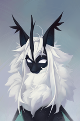 Size: 3000x4500 | Tagged: safe, artist:miurimau, oc, oc only, abstract background, blank eyes, bust, chest fluff, commission, fluffy, high res, kirin hybrid, solo