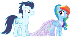 Size: 947x493 | Tagged: safe, artist:rulette, rainbow dash, soarin', pegasus, pony, g4, clothes, dress, duo, female, male, mare, ship:soarindash, shipping, simple background, stallion, straight, transparent background