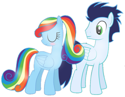 Size: 771x601 | Tagged: safe, artist:rulette, rainbow dash, soarin', pegasus, pony, g4, duo, female, male, mare, ship:soarindash, shipping, simple background, stallion, straight, transparent background