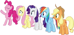 Size: 4480x2140 | Tagged: safe, edit, edited screencap, editor:homersimpson1983, screencap, applejack, fluttershy, pinkie pie, rainbow dash, rarity, earth pony, pegasus, pony, unicorn, g4, background removed, female, horn, low quality, not a vector, remane five, simple background, transparent background, wrong aspect ratio