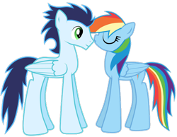 Size: 688x534 | Tagged: safe, artist:rulette, rainbow dash, soarin', pegasus, pony, g4, duo, female, long legs, male, mare, ship:soarindash, shipping, simple background, stallion, straight, transparent background
