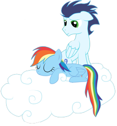 Size: 1057x1143 | Tagged: safe, artist:rulette, rainbow dash, soarin', pegasus, pony, g4, cloud, duo, female, male, mare, on a cloud, ship:soarindash, shipping, simple background, sleeping, sleeping on a cloud, stallion, straight, transparent background