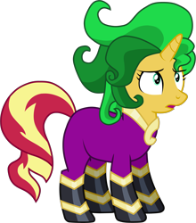 Size: 4390x5000 | Tagged: safe, alternate version, artist:octosquish7260, mane-iac, sunset shimmer, pony, unicorn, g4, absurd resolution, clothes, costume, female, frown, horn, mare, open mouth, simple background, solo, transparent background, vector, wig