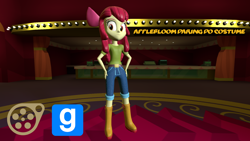 Size: 2048x1152 | Tagged: safe, artist:gaelgaming1, apple bloom, equestria girls, g4, 3d, apple bloom's bow, boots, bow, clothes, daring do costume, denim, downloadable, female, gmod, hair bow, jeans, pants, shirt, shoes, solo
