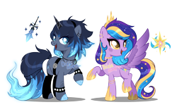 Size: 3328x2026 | Tagged: safe, artist:dixieadopts, oc, oc only, oc:orchid night, oc:star swing, pegasus, pony, unicorn, duo, female, horn, mare, raised hoof, simple background, transparent background