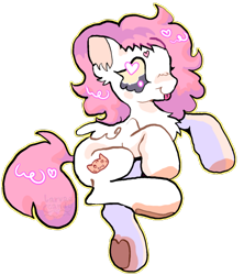 Size: 500x563 | Tagged: safe, artist:larvaecandy, oc, oc only, oc:sink, pegasus, pony, :p, blush scribble, blushing, chest fluff, colored eyebrows, colored hooves, commission, ear fluff, flying, heart, heart eyebrows, heart eyes, hoof heart, long mane, nonbinary, pegasus oc, pink eyes, pink mane, pink tail, profile, purple sclera, raised hooves, raised leg, shiny mane, shiny tail, simple background, small wings, smiling, solo, spread wings, tail, tongue out, transparent background, underhoof, white coat, wingding eyes, wings, ych result