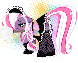 Size: 525x425 | Tagged: artist needed, safe, oc, oc only, oc:northern lights, pegasus, pony, blushing, clothes, duster, french maid, maid, pegasus oc, simple background, solo, white background