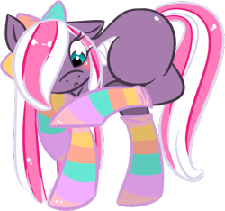 Size: 486x455 | Tagged: artist needed, safe, oc, oc only, oc:northern lights, pegasus, blushing, clothes, pegasus oc, simple background, socks, solo, striped socks, transparent background