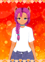 Size: 252x352 | Tagged: safe, sunny starscout, earth pony, equestria girls, g4, g5, my little pony: a new generation, 3d, bedroom eyes, choker, clothes, denim, female, game, jeans, koikatsu, pants, shirt, t-shirt