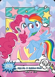Size: 850x1191 | Tagged: safe, pinkie pie, rainbow dash, earth pony, pegasus, pony, series:卡游友谊绘影, g4, official, bipedal, card, chinese, comic style, female, hug, kayou, mare, merchandise, text