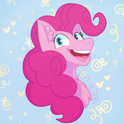 Size: 3000x3000 | Tagged: safe, artist:laughingfranki, pinkie pie, earth pony, pony, g4, bust, digital art, looking sideways, open mouth, smiling, solo