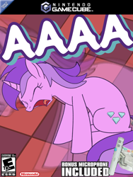 Size: 1800x2400 | Tagged: safe, artist:rocket-lawnchair, amethyst star, sparkler, pony, unicorn, g4, aaaaaaaaaa, eyes closed, female, gamecube, high res, horn, mare, open mouth, screaming, solo