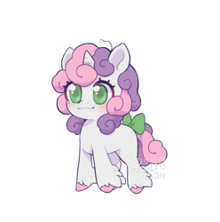 Size: 1097x1106 | Tagged: safe, artist:paichitaron, sweetie belle, pony, unicorn, g4, blushing, bow, cute, daaaaaaaaaaaw, diasweetes, female, filly, foal, hnnng, horn, redesign, simple background, smiling, solo, tail, tail bow, transparent background, unshorn fetlocks