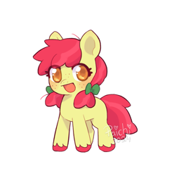 Size: 1097x1106 | Tagged: safe, artist:paichitaron, apple bloom, earth pony, pony, g4, adorabloom, alternate hairstyle, blushing, cute, daaaaaaaaaaaw, female, filly, foal, hnnng, missing accessory, open mouth, open smile, pigtails, redesign, simple background, smiling, solo, transparent background, twintails, unshorn fetlocks
