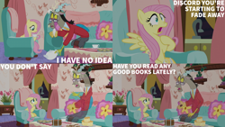 Size: 2000x1125 | Tagged: safe, edit, edited screencap, editor:quoterific, screencap, discord, fluttershy, draconequus, pegasus, pony, discordant harmony, g4, season 7, couch, cup, discord's house, food, male, sandwich, teacup