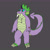 Size: 2000x2000 | Tagged: safe, artist:drago31, discord, spike, thorax, changeling, draconequus, dragon, hybrid, g4, alternate design, beard, digital art, facial hair, featureless crotch, fusion, fusion:discord, fusion:spike, fusion:thorax, gray background, horn, moobs, older, older spike, scar, simple background, solo, wingless, wingless spike