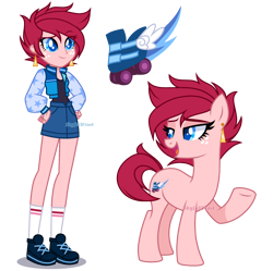 Size: 2270x2262 | Tagged: safe, artist:skyfallfrost, oc, oc only, oc:ruby dare, earth pony, human, pony, equestria girls, g4, clothes, duality, earth pony oc, eye clipping through hair, eyebrows, eyebrows visible through hair, female, freckles, high res, mare, open mouth, open smile, signature, simple background, smiling, solo, transparent background