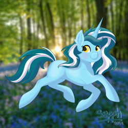 Size: 1024x1024 | Tagged: safe, artist:sapphiretwinkle, oc, oc only, oc:sapphire twinkle, pony, unicorn, female, forest, forest background, horn, mare, nature, solo, tree