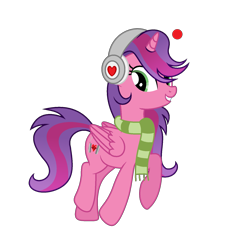 Size: 1595x1575 | Tagged: safe, artist:darbypop1, oc, oc only, oc:alyssa rice, alicorn, pony, clothes, female, headphones, mare, scarf, simple background, solo, striped scarf, transparent background