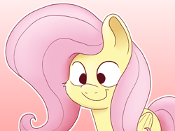 Size: 1708x1278 | Tagged: safe, artist:doodledonutart, fluttershy, pegasus, pony, g4, cheek fluff, cute, female, gradient background, mare, outline, shyabetes, smiling, solo, white outline