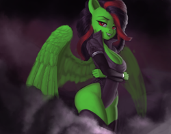 Size: 1280x1001 | Tagged: safe, artist:dclzexon, oc, pegasus, anthro, g4, clothes, crossed arms, fangs, female, female oc, leotard, pegasus oc, red eyes, spread wings, wings
