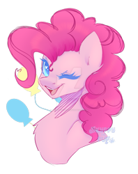 Size: 795x1005 | Tagged: safe, artist:skyppythepups, pinkie pie, earth pony, pony, g4, cutie mark, cutie mark background, deviantart watermark, female, mare, obtrusive watermark, one eye closed, open mouth, open smile, simple background, smiling, solo, transparent background, watermark, wink