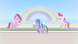 Size: 1920x1080 | Tagged: safe, artist:carrotorangelight, izzy moonbow, pipp petals, zipp storm, pegasus, unicorn, g5, female, horn, multicolored hair, rainbow, rainbow hair, royal sisters (g5), siblings, sisters