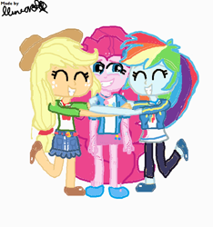 Size: 626x668 | Tagged: safe, artist:mcdeviantartistyes, applejack, pinkie pie, rainbow dash, equestria girls, g4, comforting, crying, female, hug, simple background, smiling, white background