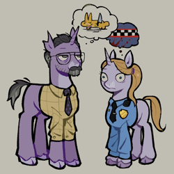 Size: 900x900 | Tagged: safe, artist:rexlottie, pony, unicorn, duo, female, five nights at freddy's, horn, male, mare, ponified, stallion, vanessa (five nights at freddy's), william afton