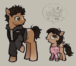 Size: 746x650 | Tagged: safe, artist:rexlottie, earth pony, pegasus, pony, abby schmidt, duo, female, filly, five nights at freddy's, five nights at freddy's (movie), foal, male, mike schmidt, ponified, stallion