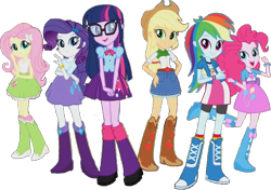 Size: 817x576 | Tagged: safe, artist:qbert2kcat, edit, edited screencap, screencap, applejack, fluttershy, pinkie pie, rainbow dash, rarity, sci-twi, twilight sparkle, human, equestria girls, g4, arms, background removed, belt, blouse, boots, bowtie, bracelet, button-up shirt, clothes, collar, cowboy boots, cowboy hat, crossed arms, denim skirt, female, fingers, freckles, glasses, hairpin, hand, hand on hip, happy, hat, high heel boots, humane five, humane six, jacket, jewelry, legs, long hair, open mouth, open smile, ponytail, puffy sleeves, rainbow socks, raised leg, shirt, shoes, short sleeves, simple background, skirt, sleeveless, smiling, socks, striped socks, t-shirt, tank top, teenager, teeth, top, transparent background, vest, wristband
