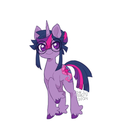 Size: 682x761 | Tagged: safe, artist:paichitaron, part of a set, twilight sparkle, pony, unicorn, g4, alternate cutie mark, alternate design, alternate hairstyle, big eyes, colored hooves, colored pinnae, cute, female, fetlock tuft, floppy ears, glasses, mare, outline, raised hoof, redesign, round glasses, signature, simple background, solo, sparkly eyes, tied mane, transparent background, twiabetes, unicorn twilight, unshorn fetlocks, wingding eyes