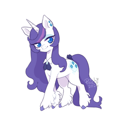 Size: 750x727 | Tagged: safe, artist:paichitaron, part of a set, rarity, pony, unicorn, g4, alternate hairstyle, beauty mark, bow, colored pinnae, ear piercing, earring, female, fetlock tuft, floppy ears, horn, jewelry, lapel, leg fluff, long feather, long legs, long mane, long tail, mare, neck bow, outline, piercing, redesign, signature, simple background, smiling, solo, sparkly eyes, tail, tail bow, thin legs, tied tail, transparent background, two toned mane, watermark, wingding eyes