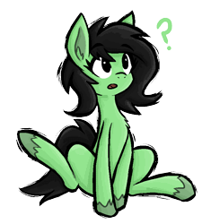 Size: 748x796 | Tagged: safe, artist:daze, oc, oc only, oc:filly anon, earth pony, pony, dithering, female, filly, pixel-crisp art, question mark, simple background, solo, transparent background